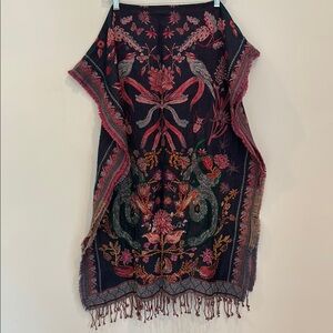 SUNDANCE Floral Embroidered Shawl with Fringe